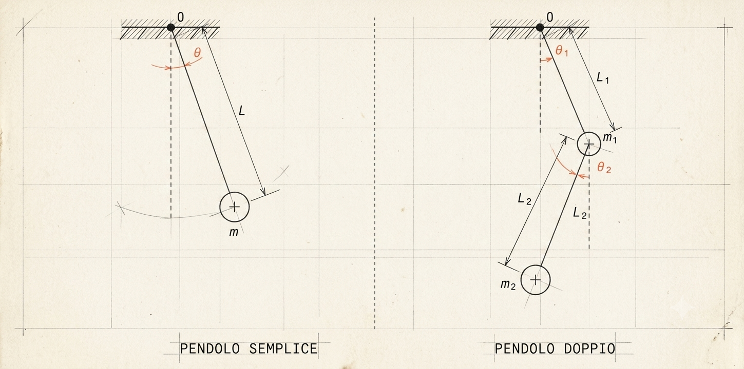 Schema tecnico del pendolo semplice e del pendolo doppio